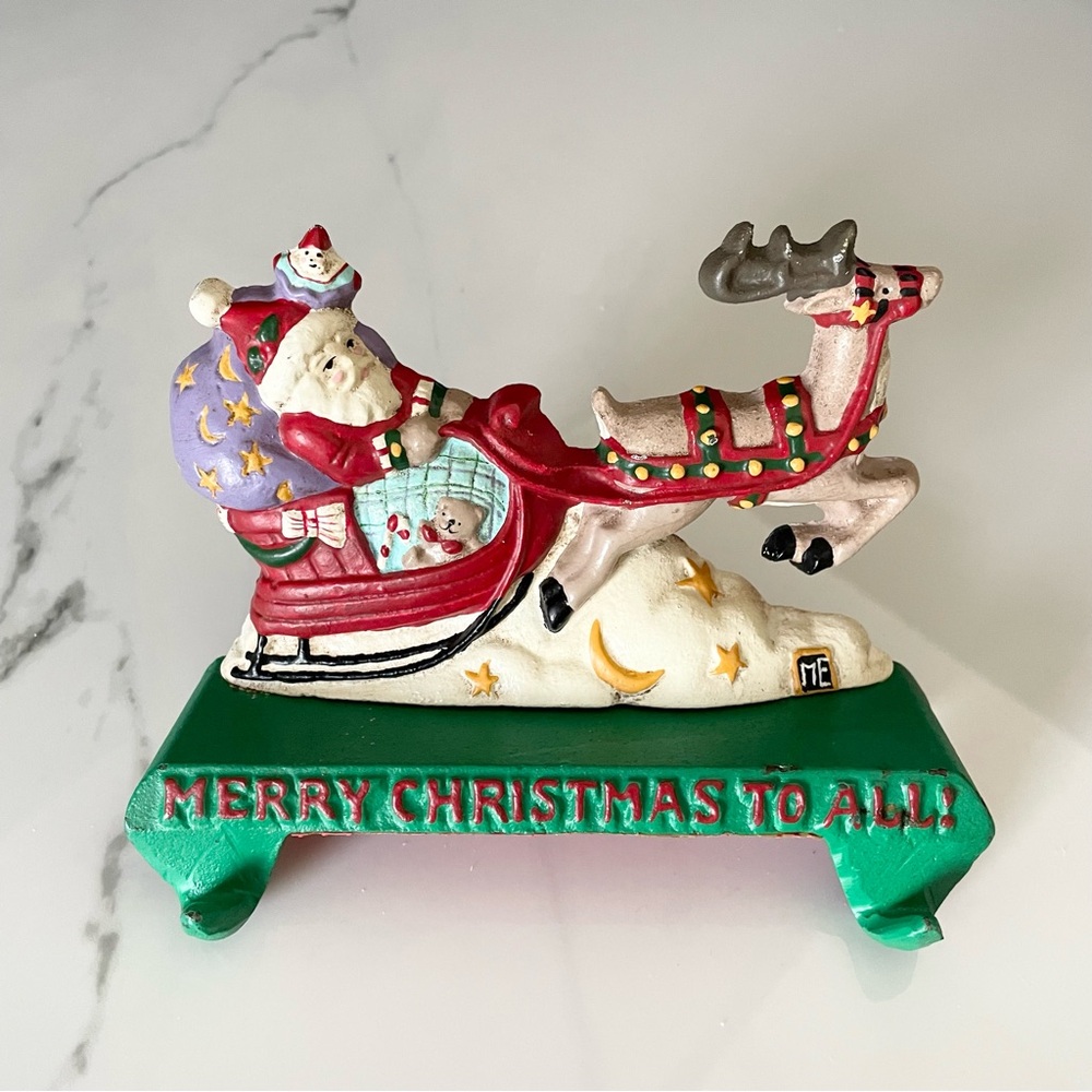 Double Christmas Stocking Holder feat. Santa & Sleigh by Mary Engelbreit